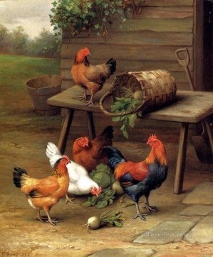 エドガー・ハント Painting - ヒエの家禽家畜納屋の家禽 エドガー・ハント